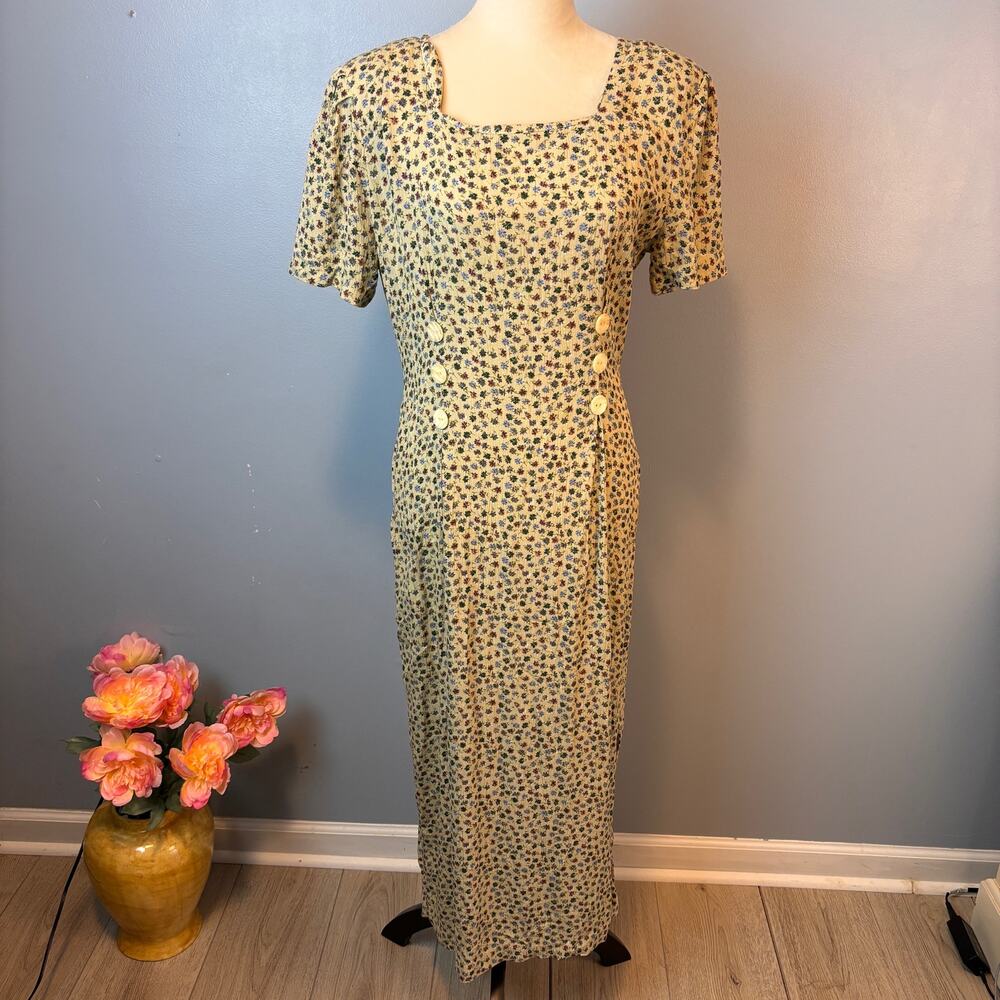 Vintage My Michelle Floral Dress Juniors Square Neck Short Sleeve